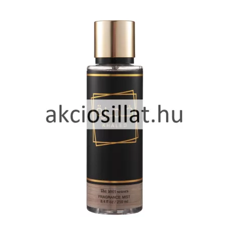 The 1001 Senses Khaled 250ml-es férfi testpermet fekete-arany flakonban arany kupakkal.