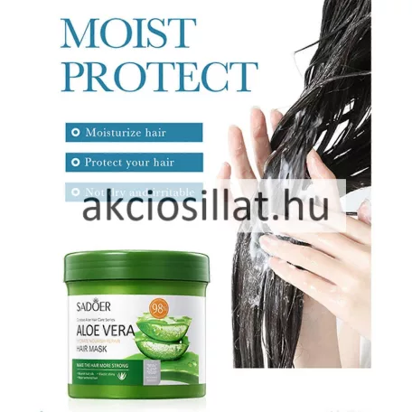 Sadoer Aloe Vera Hair Mask 500g-os hidratáló hajpakolás zöld színű tégelyben.