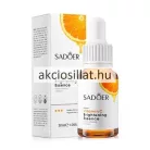 Sadoer Vitamin C Brightening Essence 30ml-es C-vitaminos világosító esszencia sárgásbarna színű üvegfiolában fehér pipettás kupakkal és fehér címkével melyen narancsszelet grafika látható valamint mellette a hozzá tartozó fehér díszdoboz