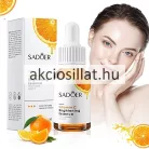 Sadoer Vitamin C Brightening Essence 30ml-es C-vitaminos világosító esszencia sárgásbarna színű üvegfiolában fehér pipettás kupakkal és fehér címkével melyen narancsszelet grafika látható valamint mellette a hozzá tartozó fehér díszdoboz