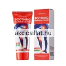 Kormesic Soothing Massage Cream 100g-os nyugtató masszázskrém álló fehér tubusban piros kupakkal és felső résszel rajta egy emberi test hátát és lábát ábrázoló grafikával amin az izmok piros és sárga fénygömbökkel jelzik a feszültséget mellette a hozzá tartozó piros-fehér díszdoboz