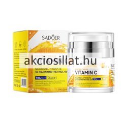 Sadoer Vitamin C Whiten 3X Niacinamide Retinol Q10 fehérítő és hidratáló krém tégelye és doboza.