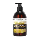 A Sadoer Ginger Hajhullás Elleni sampon 500ml.jpg fotón a prémium hajhullás elleni sampon látható: egy nagyméretű, sötétbarna tónusú áttetsző műanyag flakon fekete pumpás adagolófejjel, az elülső oldalán fehér alapon arany betűs GINGER ANTI-HAIR LOSS ESSENCE SHAMPOO felirattal, alatta pedig előtte-utána fotókkal illusztrált grafika és egy félbevágott friss gyömbérgyökér rajza helyezkedik el.