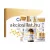 Sadoer Collagen Firming Six Piece Set 6 darabos arcápoló szett arany-fehér díszdobozban, előtte a felsorakozott lemosó tubus, arctonik, arcápoló tej, arcszérum, szemkörnyékápoló és tégelyes arckrém.