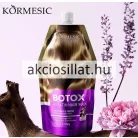 Kormesic Botox Keratin 350g-os hajmaszk álló lila színű tasakos kiszerelésben fehér kupakkal melynek felső részén egy fényes barna hullámos hajtincs grafikája látható alul pedig fehér betűs Botox Keratin Hair Mask felirat