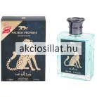 V.V.Love Sacred Promise 100ml-es férfi Eau de Toilette türkizkék üvege és gepárdmintás sötétkék díszdoboza fekete kupakkal.