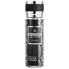 V.V.Love Moonlit Citadel 250ml-es férfi testpermet fekete-szürke kígyóbőr mintás flakonban ezüst és fekete kupakkal.