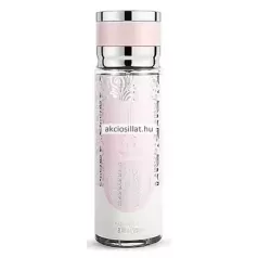 V.V.Love Crimson Bloom 250ml-es női testpermet halványrózsaszín-fehér flakonban, ezüst mintákkal és ezüst-rózsaszín kupakkal.