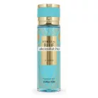 V.V.Love Ethereal Blue 250ml-es női testpermet türkizkék flakonban, arany art deco mintával és aranyozott kupakkal.
