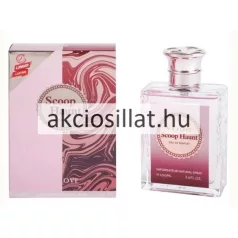 V.V.Love Scoop Haunt 100ml-es női Eau de Parfum üvege rózsaszín folyadékkal, mintás ezüst kupakkal és rózsaszín márványmintás dobozával.