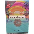 V.V.Love Island Cream Macaroon 100ml-es női Eau de Parfum színes tengerparti naplementét és pálmafákat ábrázoló díszdoboza.