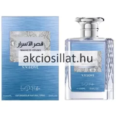 V.V.Love Moonlit Citadel 100ml-es férfi Eau de Parfum világoskék üvege és texturált kék díszdoboza arab felirattal.