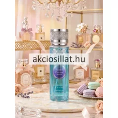 V.V.Love Island Cream Macaroon 250ml-es női testpermet türkizkék flakonban, csillogó strasszköves ezüst kupakkal.