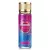 V.V.Love Ahlam 250ml-es női testpermet pink, lila és kék absztrakt mintás flakonban, texturált arany kupakkal.