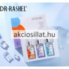 DR Rashel Complete Facial Serum Set háromrészes arcszérum csomag fehér díszdobozban, mellette a pipettás Vitamin C, Retinol és Hyaluronic Acid szérumos üvegekkel.