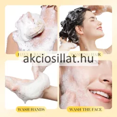 Sadoer Sulfur Soap 100g-os kénes szappan sima, sárga tömbje a belevésett márkajelzéssel és a mellette álló sárga színű papírdobozsal.