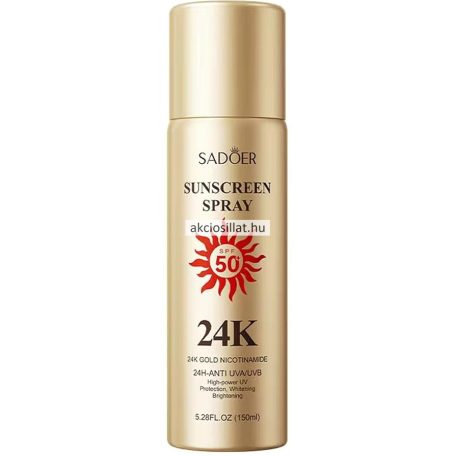 Sadoer 24K Gold & Niacinamide fényvédő spray SPF50+ 150ml