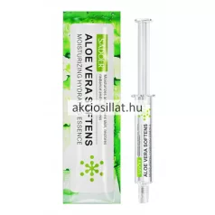 Sadoer Aloe Vera Softens 10g-os hidratáló arcesszencia átlátszó adagoló fecskendőben és zöld tasakban