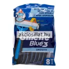 Gillette Blue3 Smooth 8 darabos kék eldobható borotva csomagolása billenőfejes technológiával.
