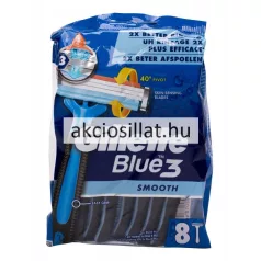 Gillette Blue3 Smooth 8 darabos kék eldobható borotva csomagolása billenőfejes technológiával.