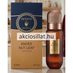 Iscents Andes Nut Leaf EDP 100ml uniszex parfüm borostyánszínű bordázott üvegben bronz kupakkal és díszdobozban