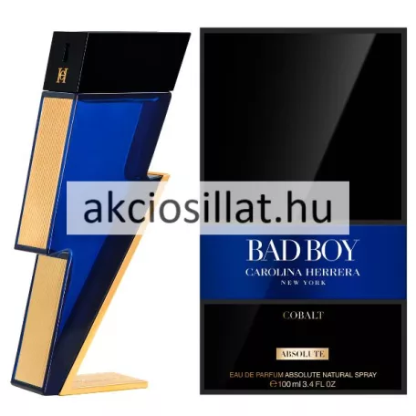 Carolina Herrera Bad Boy Cobalt Absolute 100ml EDP sötétkék villám alakú üvegben fás-aromás illatjegyekkel.