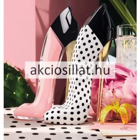 Carolina Herrera Good Girl Blush Polka Paradise 80ml-es női gyűjtői parfüm fekete-fehér pöttyös tűsarkú üvege arany sarokkal és pöttyös-rózsaszín díszdoboza.