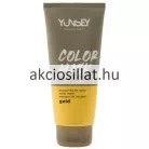 Yunsey Color Mask Gold 200ml-es színező hajpakolás álló tubusos kiszerelésben melynek felső része matt szürkésbarna színű fehér Yunsey Professional és Color Mask feliratokkal az alsó része pedig sötétebb meleg sárgásarany színű fekete betűs gold megjelöléssel