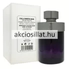 A Jesus Del Pozo Halloween Man EDT 125ml TESZTER.jpg fotón a mélylila színű hengeres üvegflakon látható gunmetal szürke színű kupakkal és gallérral, mellette a letisztult fehér színű gyári teszter dobozával, amelyen termékinformációk és egy vonalkód szerepelnek.