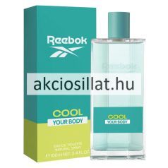 Reebok Cool Your Body for women 100ml Eau de Toilette átlátszó üvegben, kék felirattal.