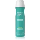 Reebok Cool Your Body for women 150ml-es női dezodor álló karcsúsított kialakítású fémdobozban melynek palástja egységesen élénk türkizkék színű középen fehér REEBOK felirattal és logóval valamint fekete akciosillat.hu vízjellel ellátva alsó részén halványsárga és fehér színű COOL YOUR BODY és DEODORANT BODY SPRAY feliratok olvashatóak a flakon tetején egy lekerekített formájú hófehér színű műanyag szórófejes kupak helyezkedik el