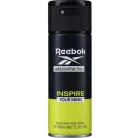 Reebok Inspire Your Mind for men 150ml-es férfi dezodor álló hengeres fémdobozban melynek felső kétharmada matt fekete színű rajta fehér REEBOK felirattal és logóval valamint akciosillat.hu vízjellel alsó egyharmada pedig élénk neonsárga színű INSPIRE YOUR MIND és DEODORANT BODY SPRAY feliratokkal a flakon tetején egy szintén fekete színű finoman texturált műanyag szórófejes kupak található