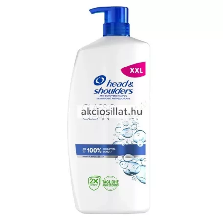 Head and Shoulders Classic Clean 800ml-es XXL pumpas sampon flakonja kek-feher szinben.