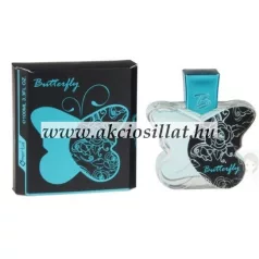 Omerta Butterfly Turkish 100ml-es női Eau de Parfum pillangó alakú türkiz üvege és fekete-türkiz díszdoboza.