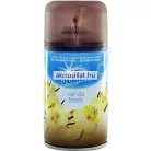 At Home Scents Vanilla Treats 250ml-es automata légfrissítő utántöltő spray vaníliavirág mintás fémdobozban, áttetsző barna kupakkal.