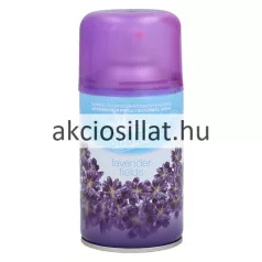 At Home Scents Lavender 250ml-es automata légfrissítő utántöltő spray levendulás mintájú fémdobozban, áttetsző lila kupakkal.