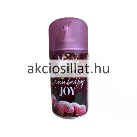 At Home Scents Cranberry Joy Limited Edition 250ml-es automata légfrissítő utántöltő spray bordó, áfonyás mintájú fémdobozban, áttetsző lila kupakkal.